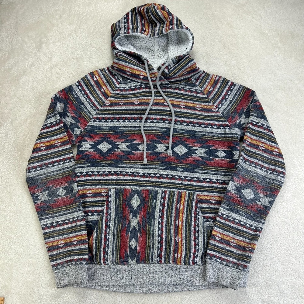 Rue 21 Aztec Pullover Hoodie Womens S Multicolor Geometric Raglan Sleeve Pockets